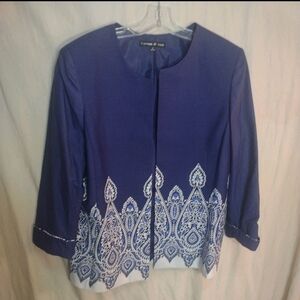 Preston & York Blue and White Patterned Blazer Ladies Size 14